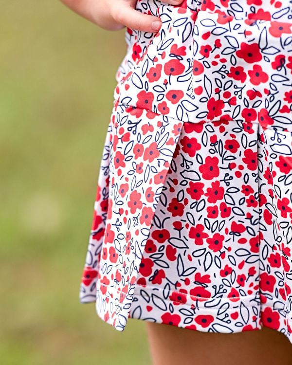 Red And Navy Floral Knit Tennis Skirt Set