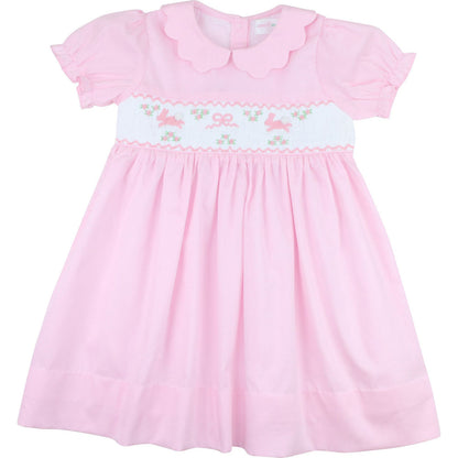 Pink Pique Smocked Bunny And Bow Dress