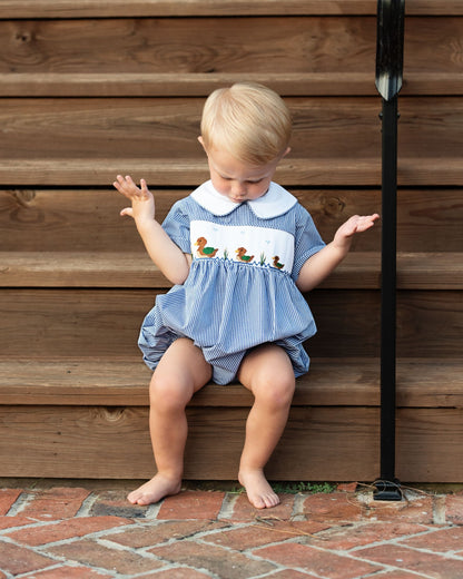 Navy Gingham Smocked Mallards Bubble