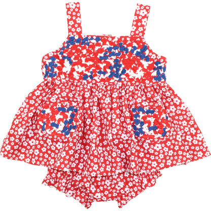 Red And Navy Embroidered Fiesta Diaper Set