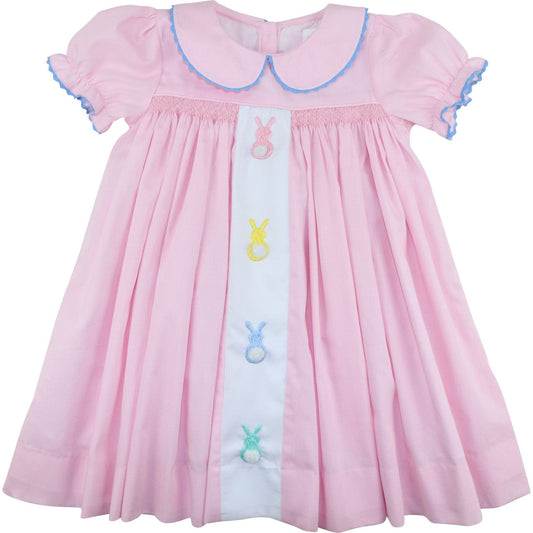 Pink Pique Embroidered Bunny Dress