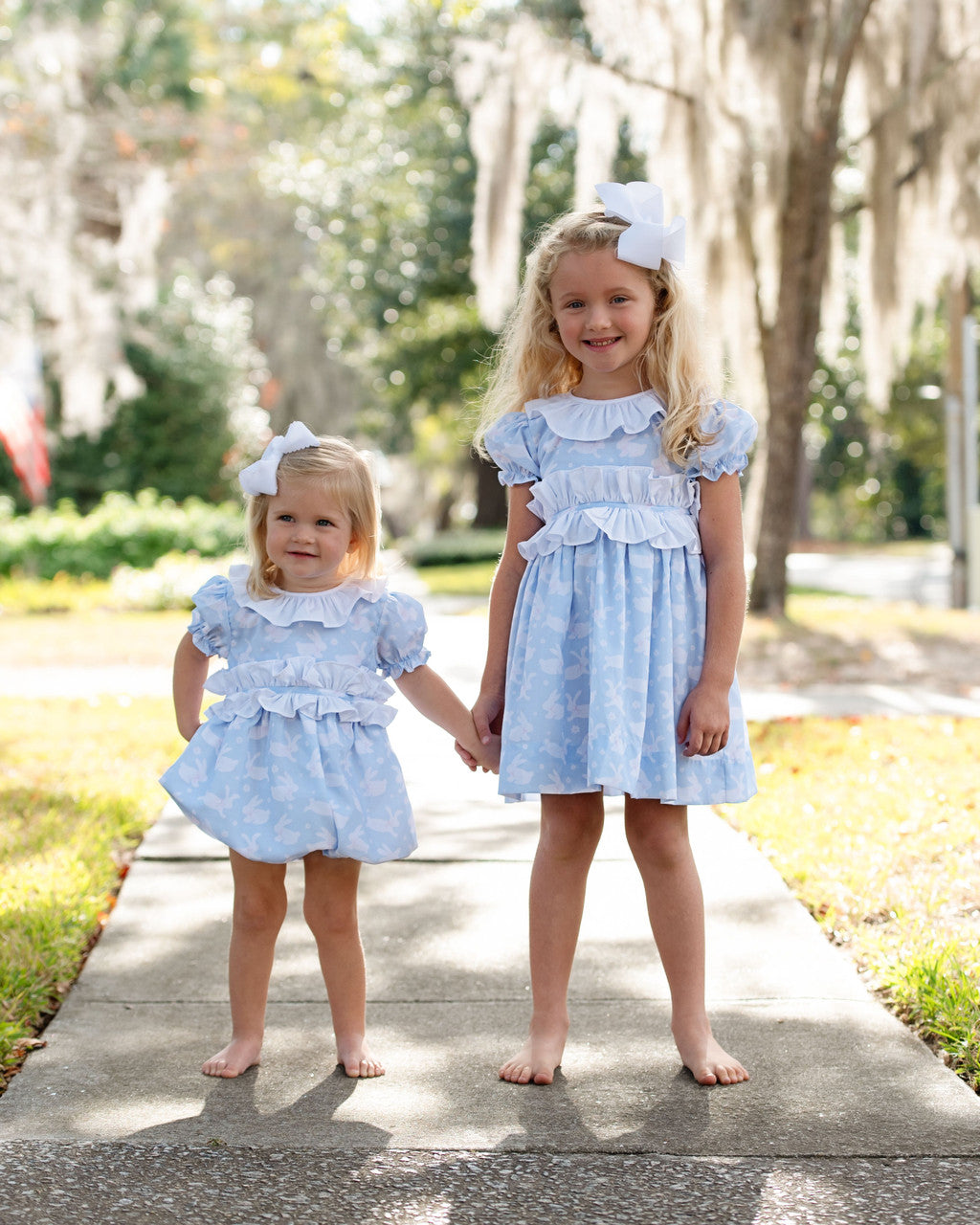 Blue And White Bunny Ruffle Dress