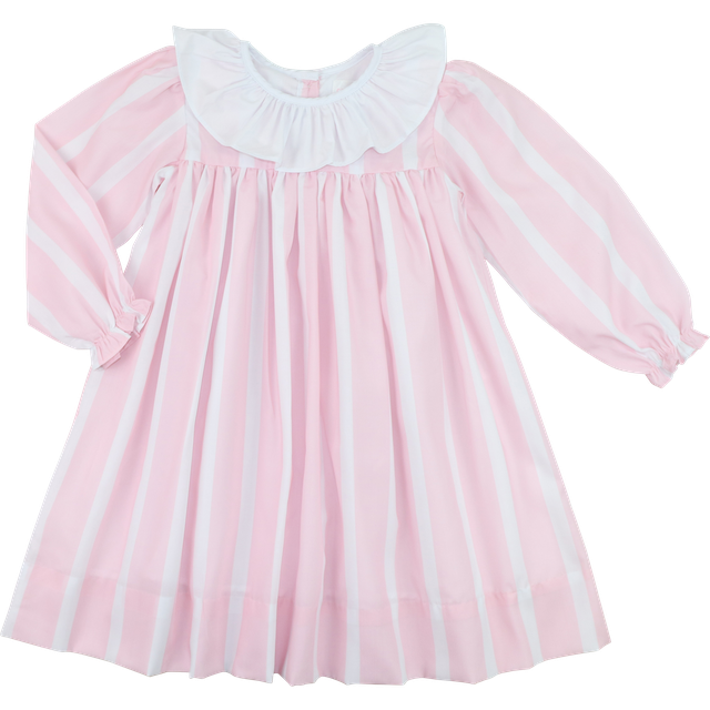 Pink And White Striped Ruffle Dress