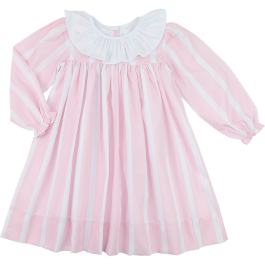 Pink And White Striped Ruffle Dress