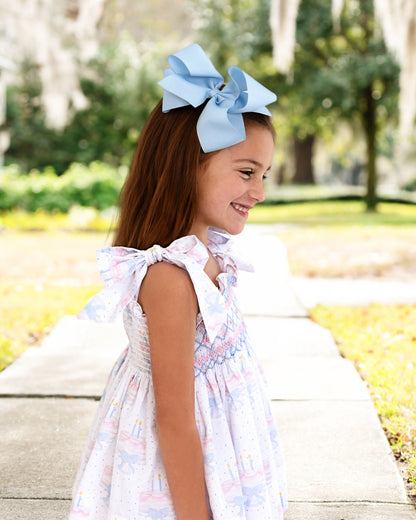 Pink And Blue Smocked Birthday Cake Shoulder Tie Short Set