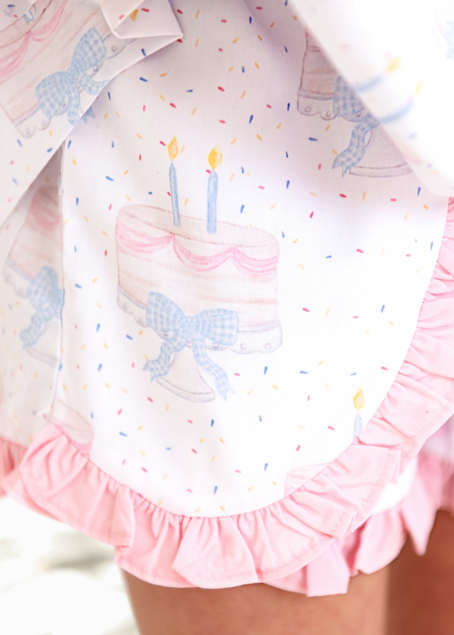 Pink And Blue Smocked Birthday Cake Shoulder Tie Short Set