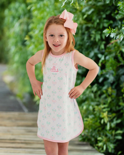 Pink And Mint Tennis Print Knit Play Dress