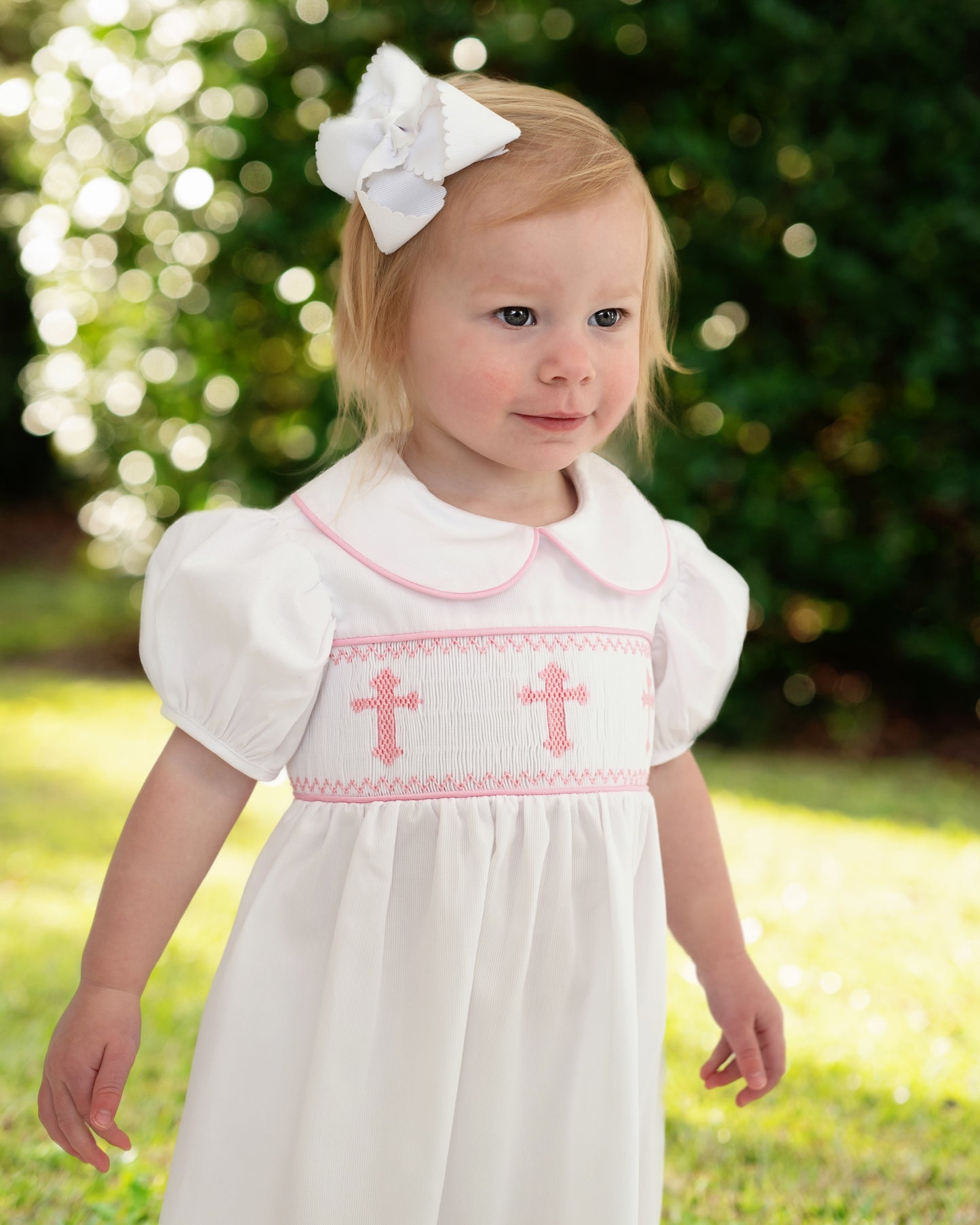 White And Pink Smocked Cross Dress