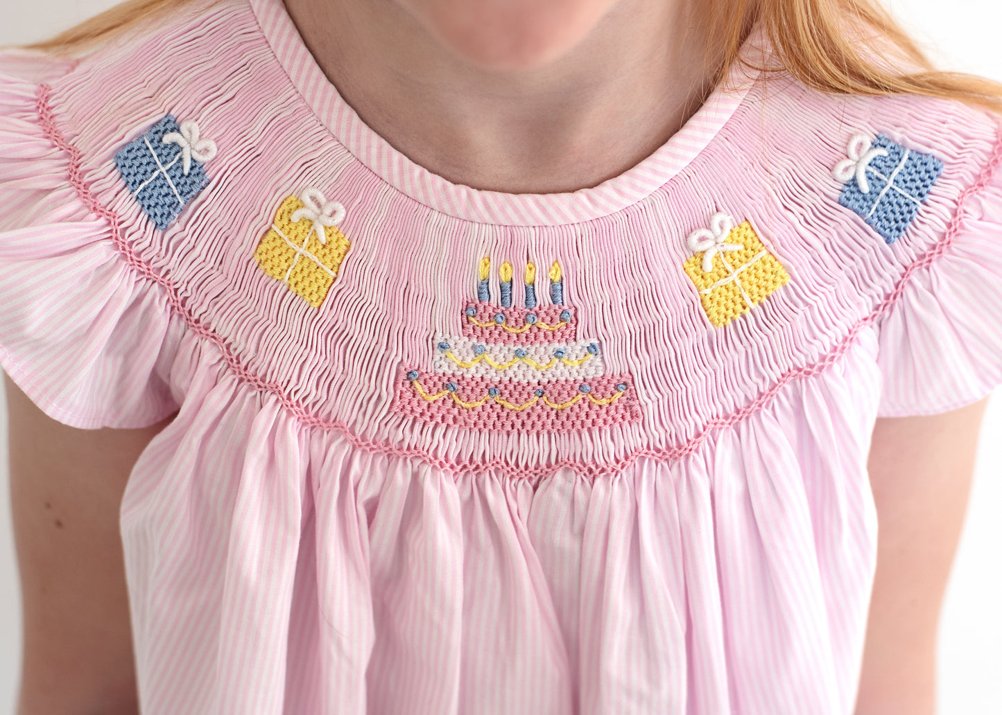 Pink Stripe Smocked Birthday Diaper Set