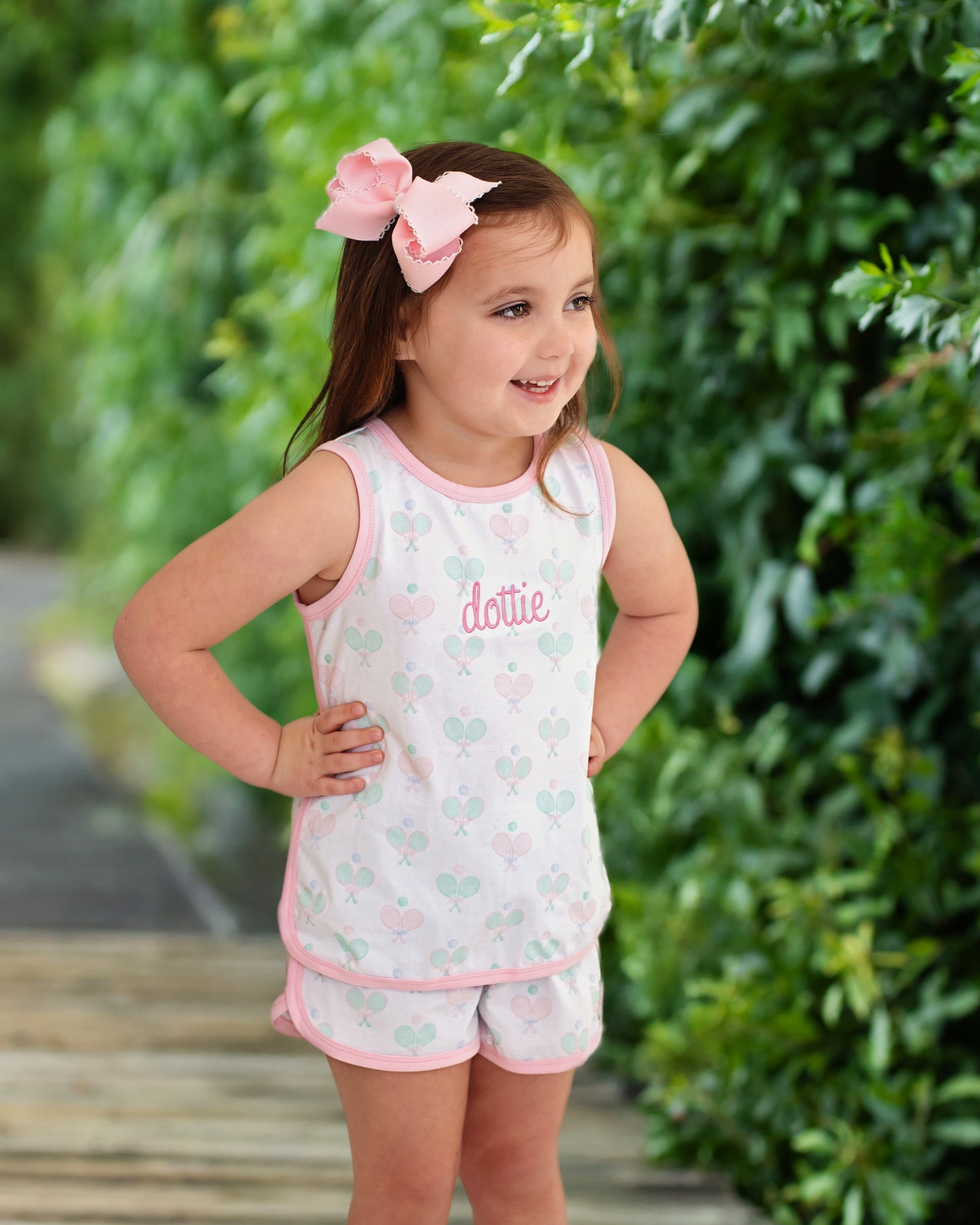 Pink And Mint Tennis Print Knit Play Set