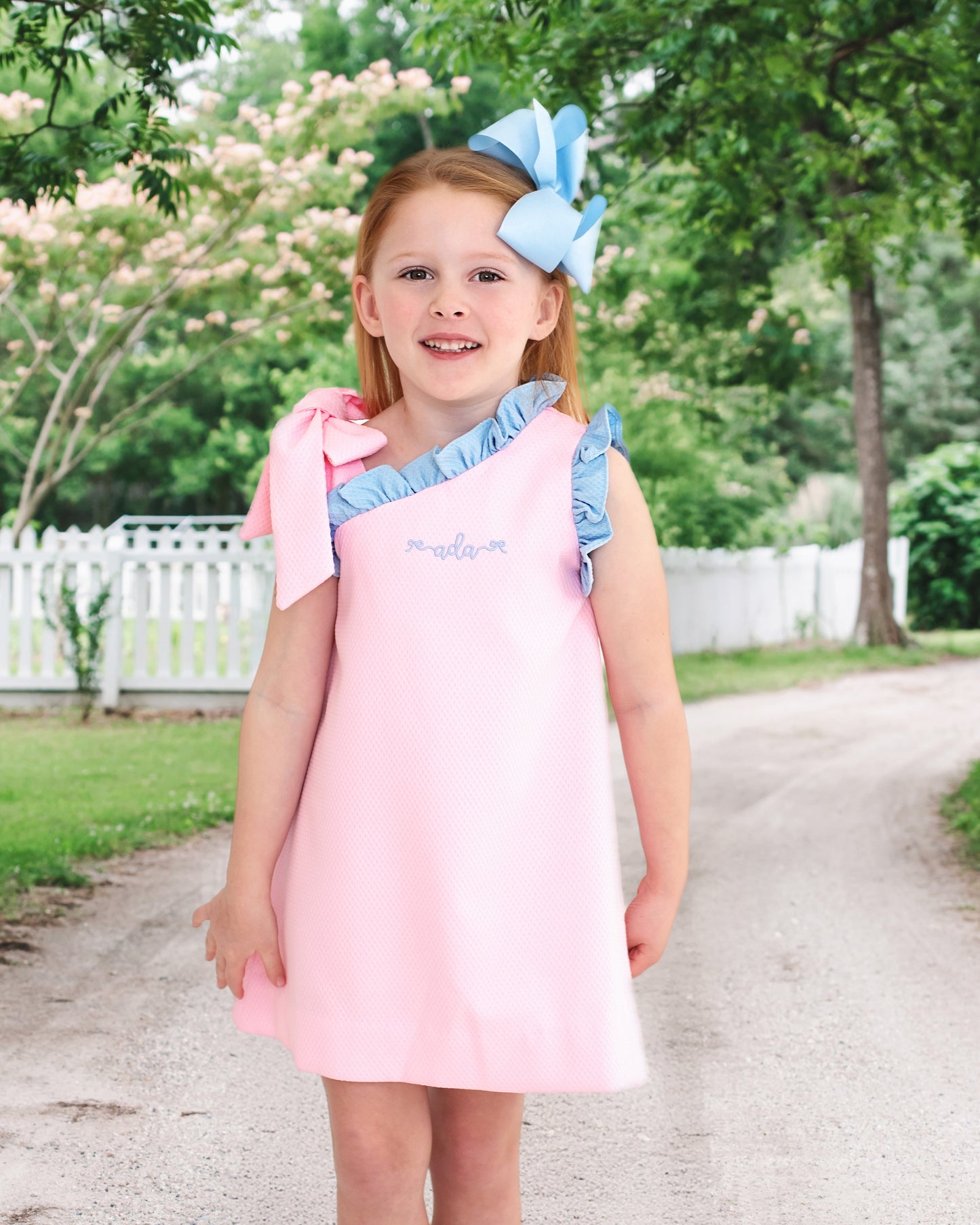 Pink And Blue Honeycomb Shoulder Tie Dress