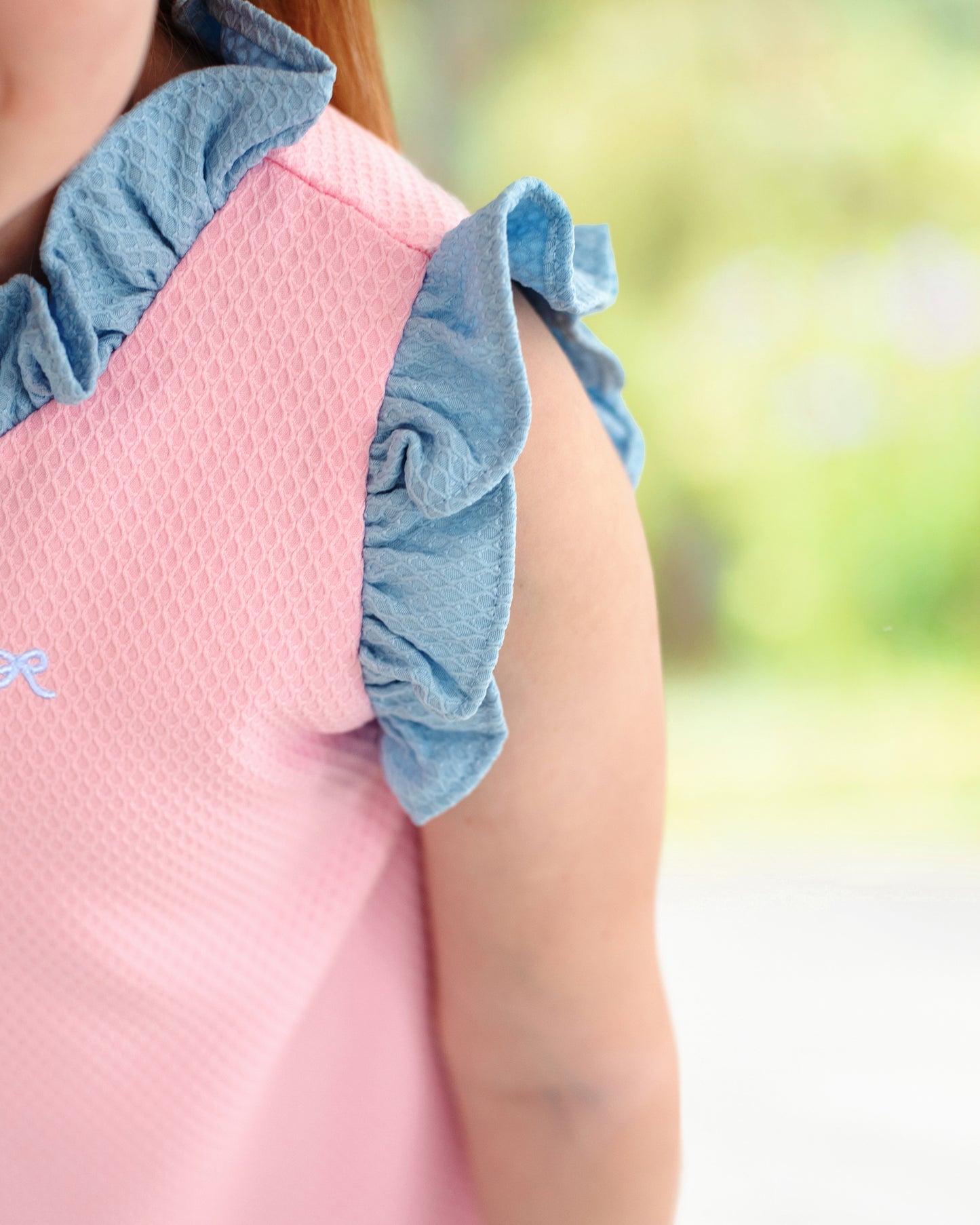 Pink And Blue Honeycomb Shoulder Tie Dress