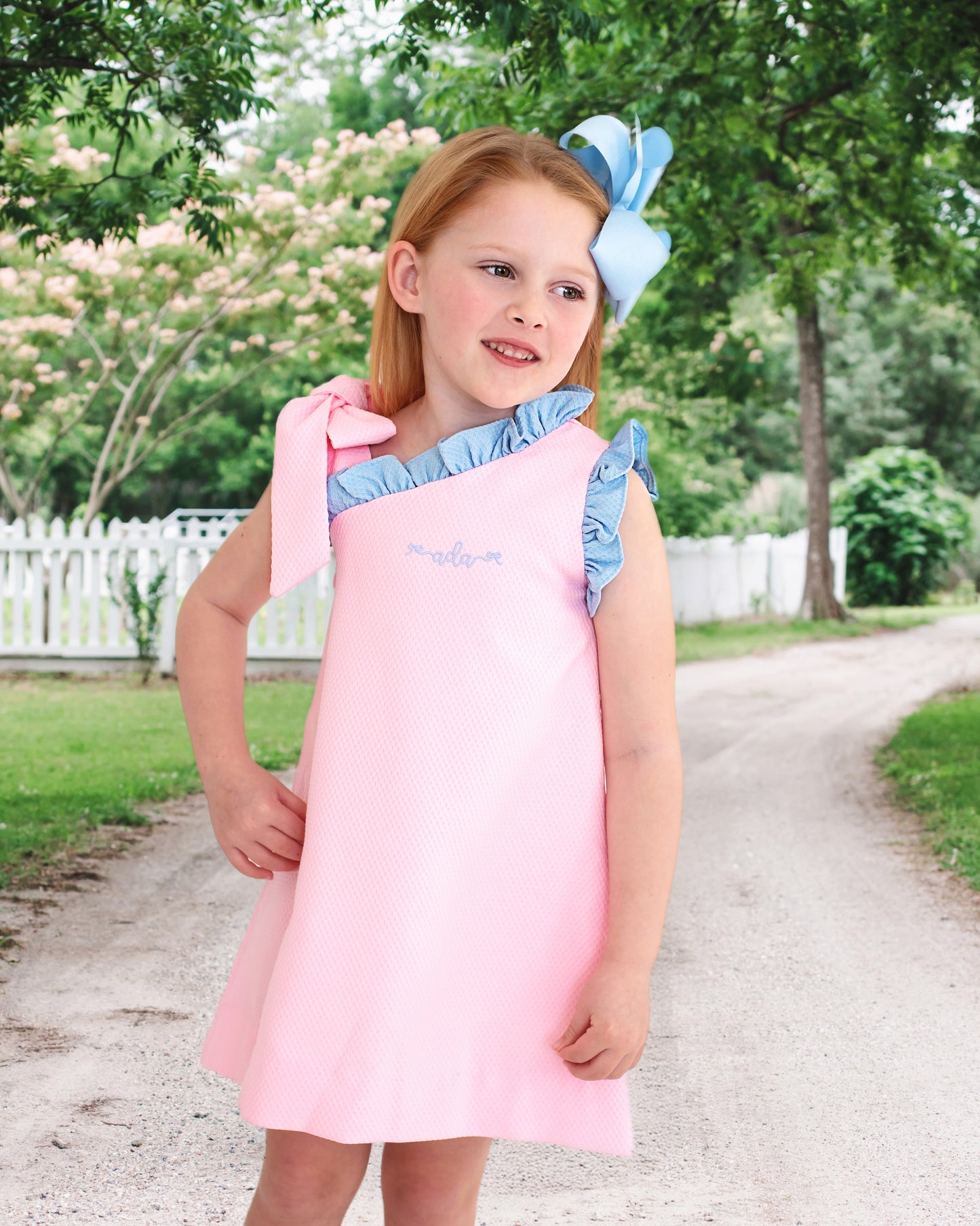 Pink And Blue Honeycomb Shoulder Tie Dress