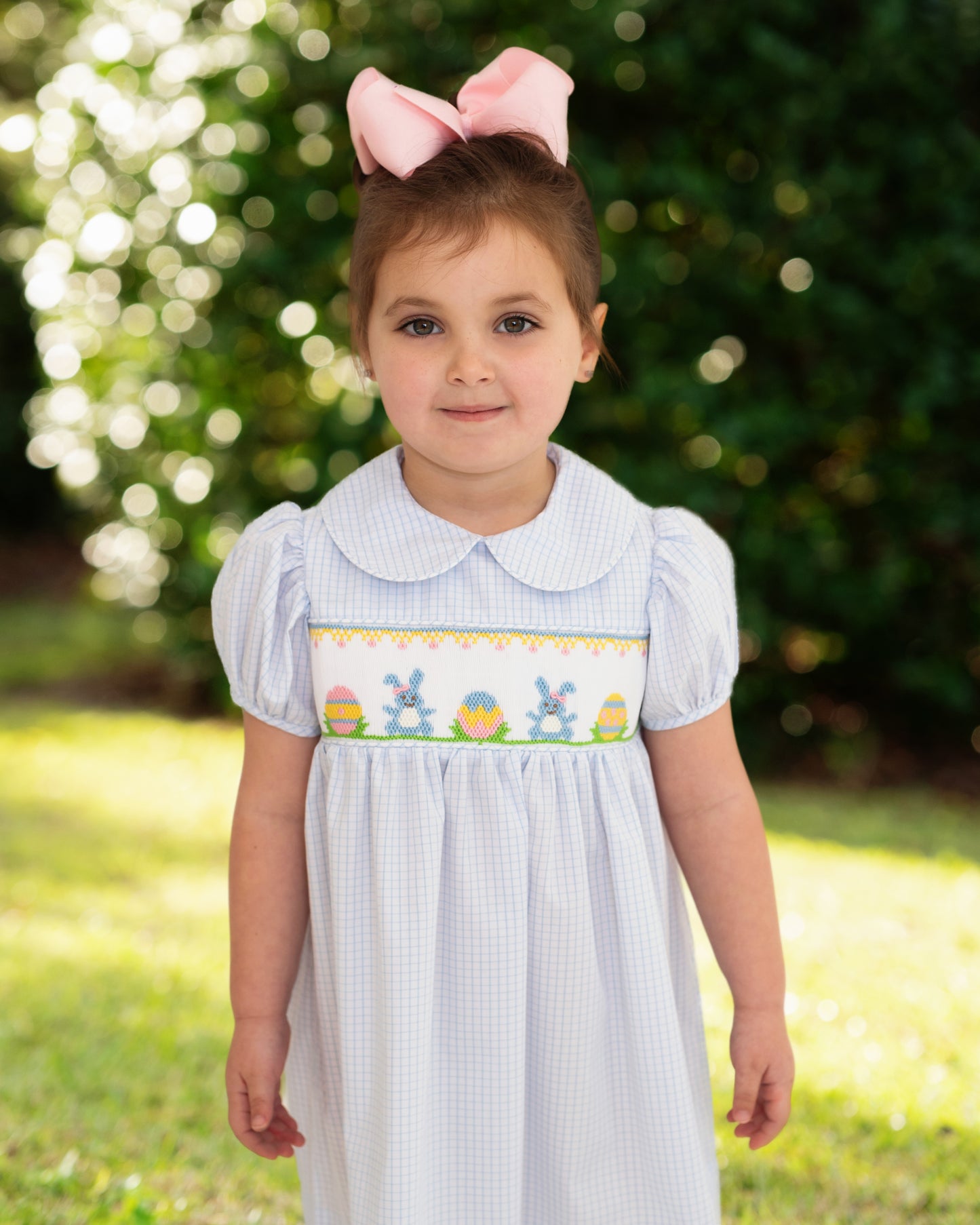 Blue Windowpane Smocked Bunny And Egg Dress