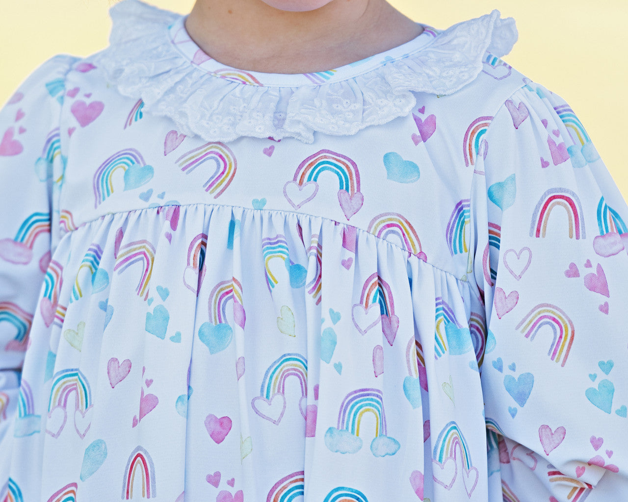 Rainbow And Heart Print Knit Eyelet Dress