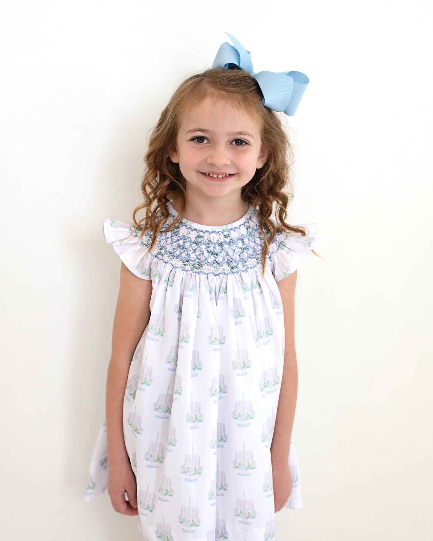 Blue Smocked Birthday Cake Dress