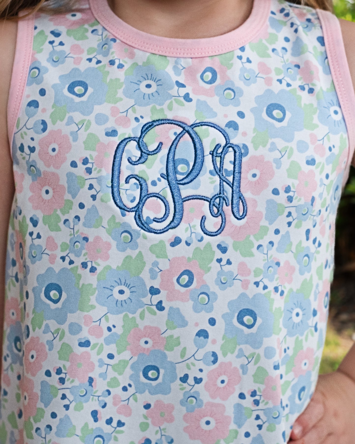 Pink And Blue Floral Print Knit Play Dress