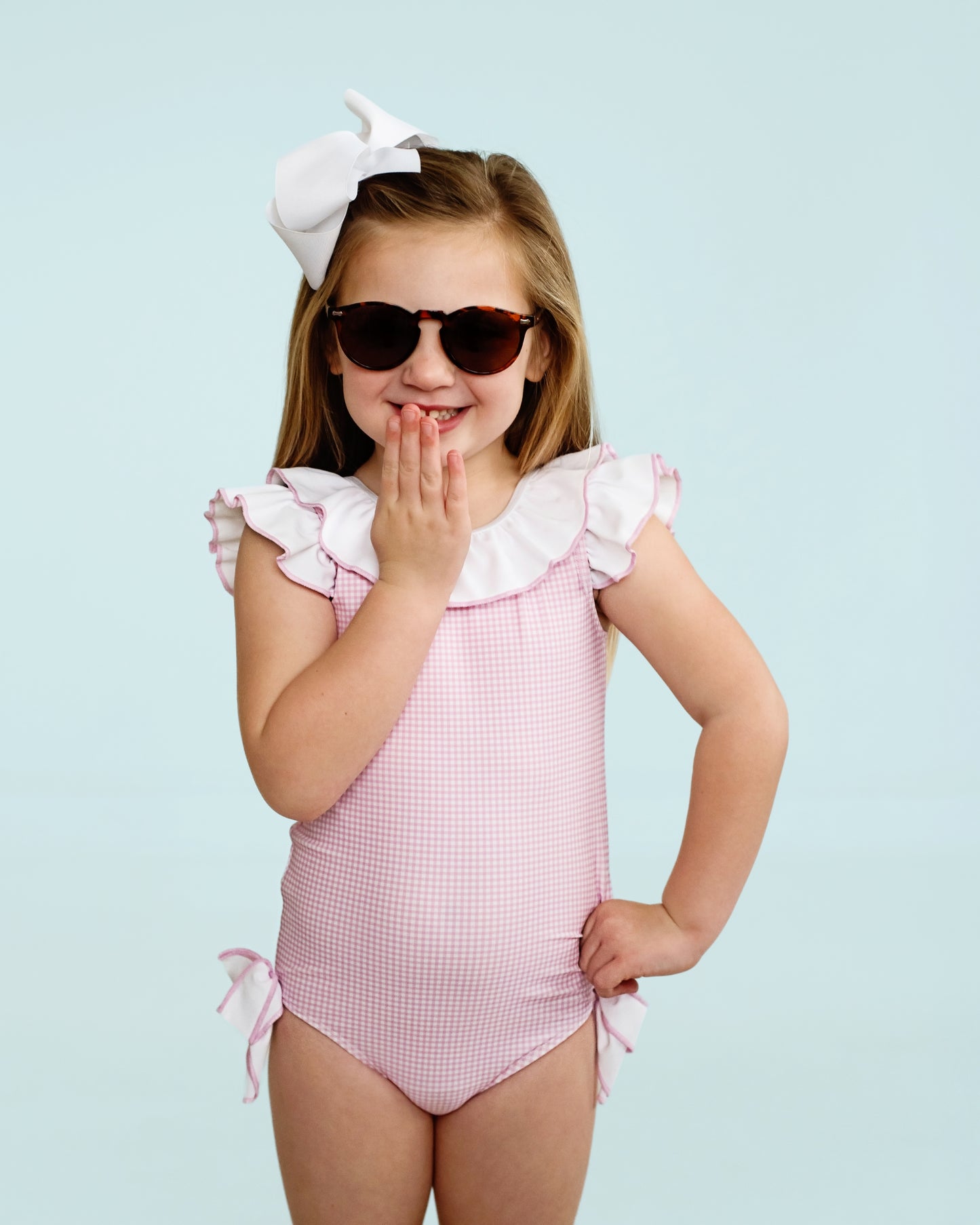 Pink Gingham Bow Lycra Swimsuit