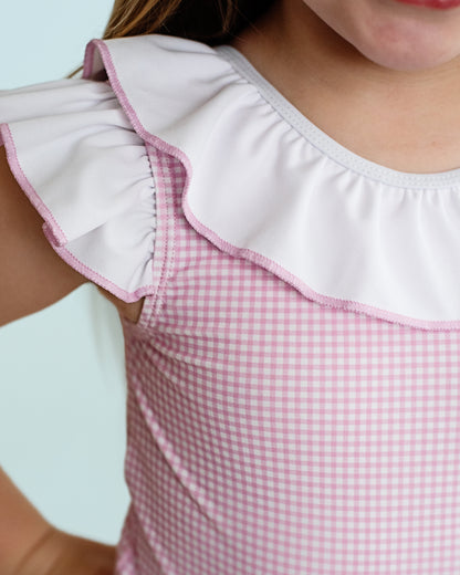 Pink Gingham Bow Lycra Swimsuit