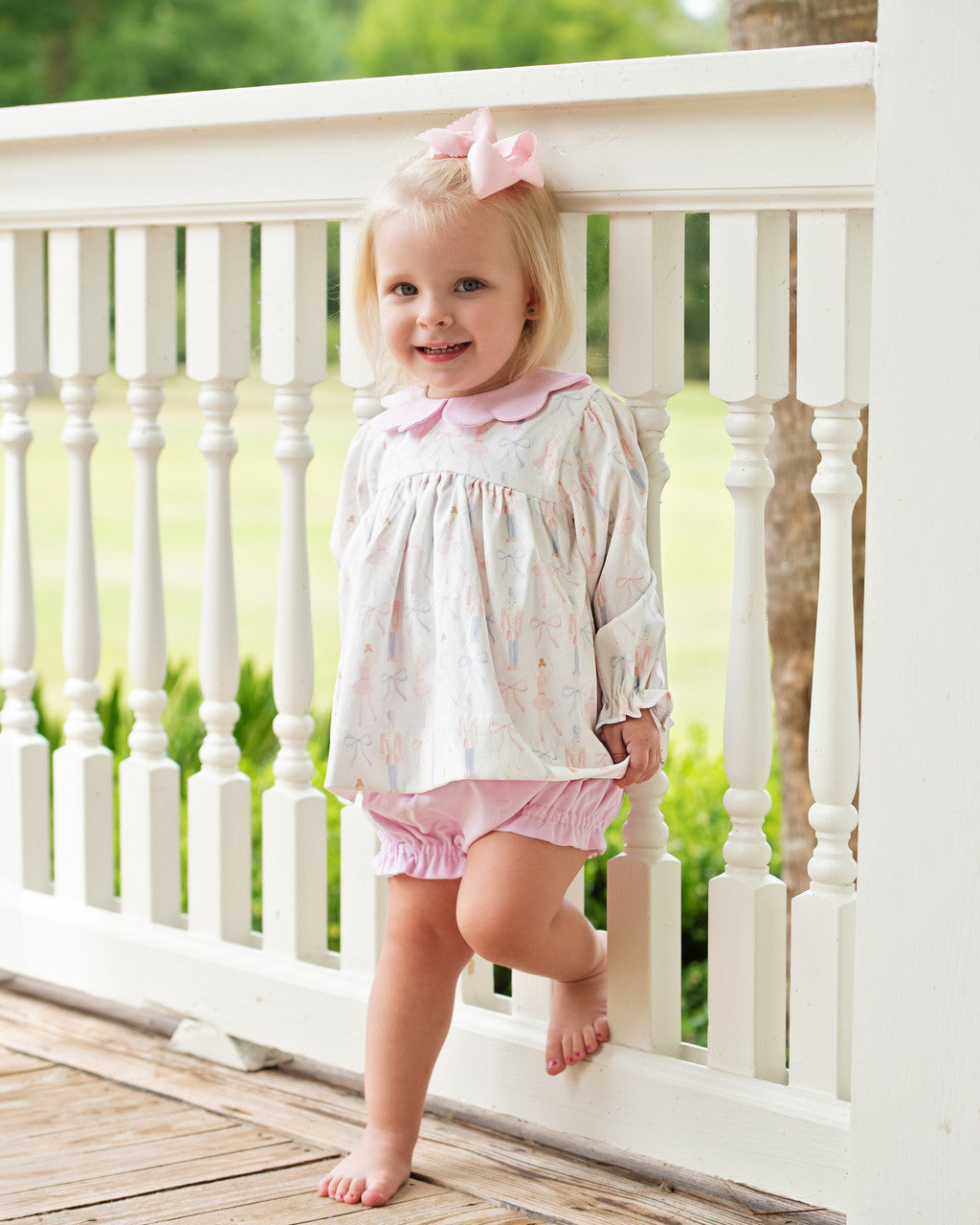 Pink Corduroy Nutcracker and Bow Diaper Set