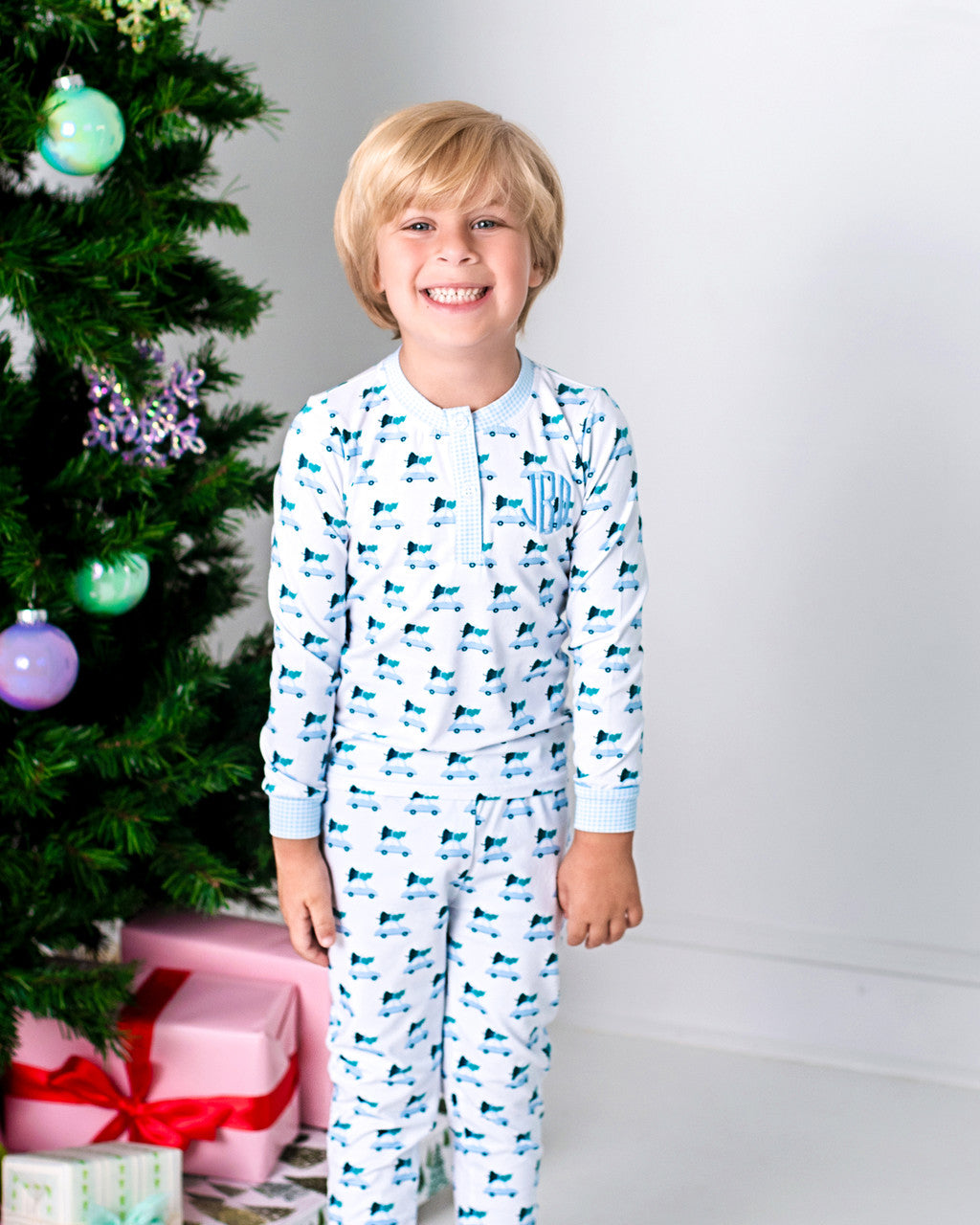 Blue Car And Christmas Tree Knit Pajamas