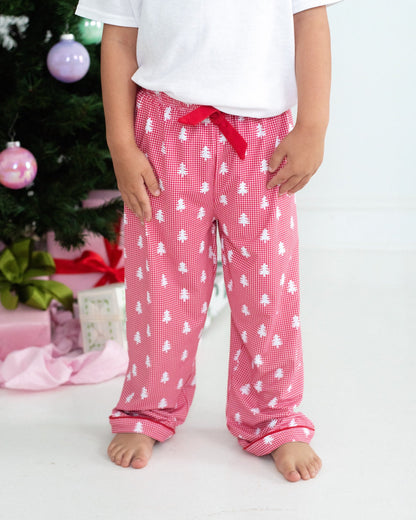 Red Gingham Christmas Tree Knit Pajama Pants