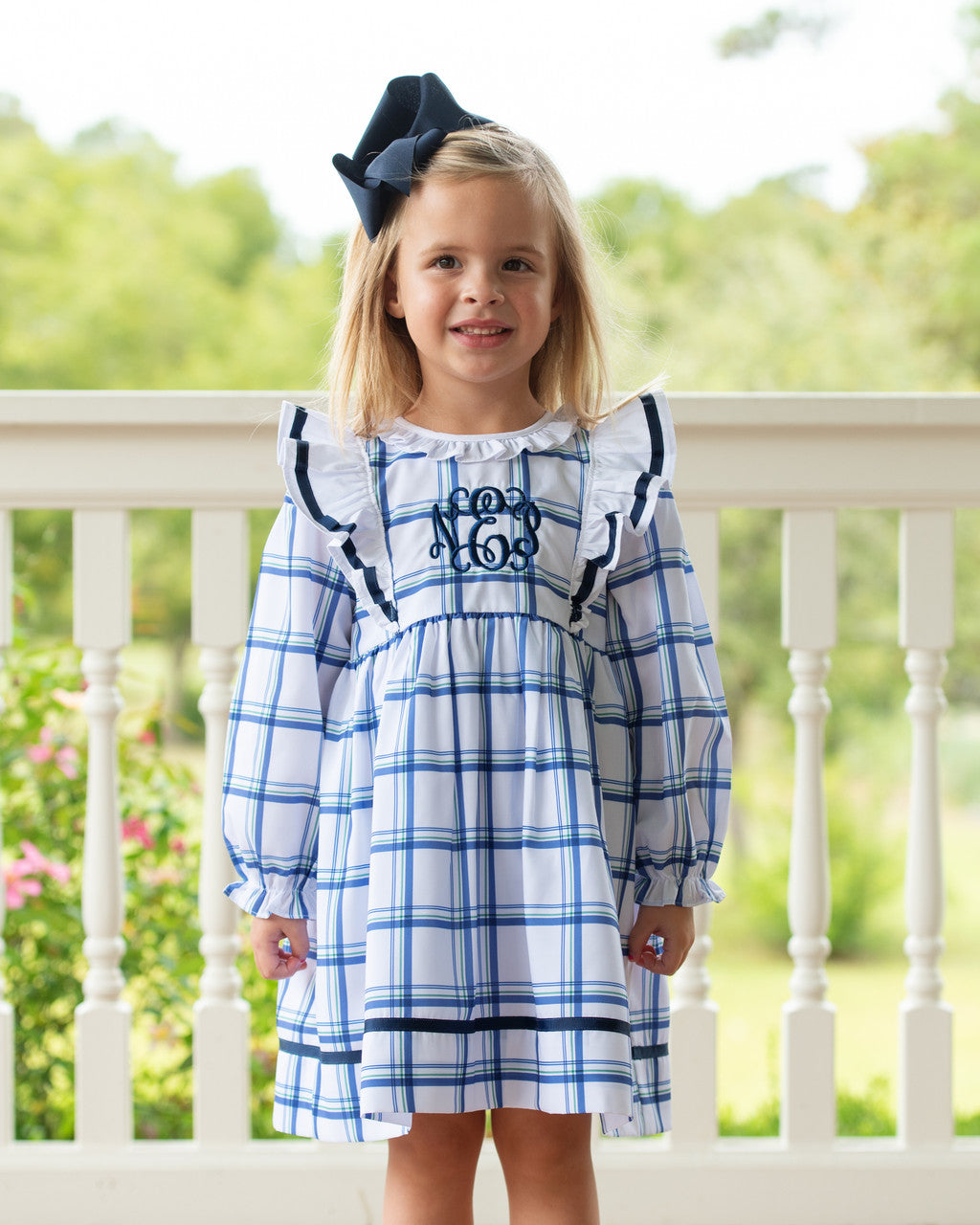 Blue And Navy Plaid Ruffle Dress