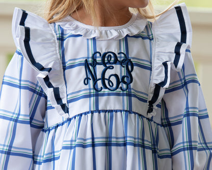 Blue And Navy Plaid Ruffle Dress