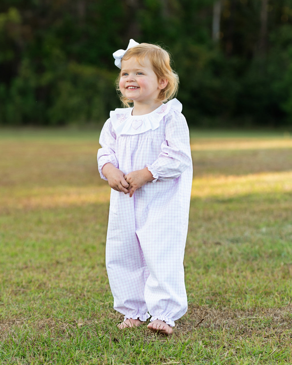 Pink Windowpane Embroidered Heart And Bow Long Bubble