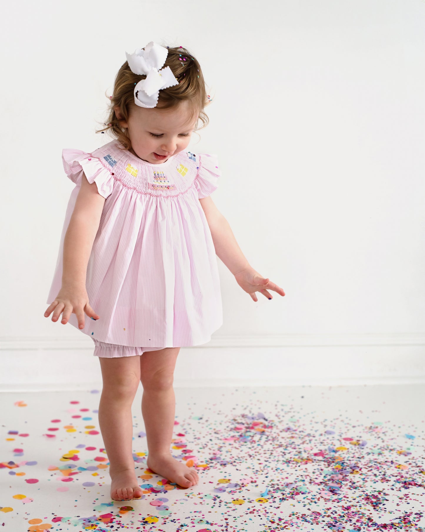 Pink Stripe Smocked Birthday Diaper Set