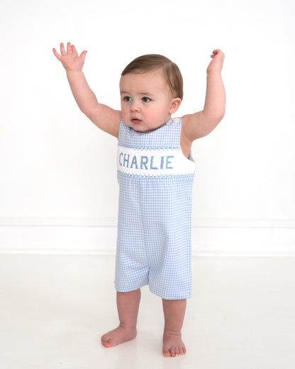 Blue Gingham Custom Smocked Jon Jon