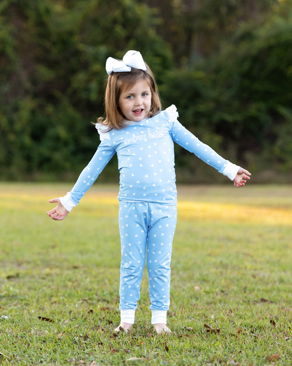 Blue And White Heart Print Knit Pajamas