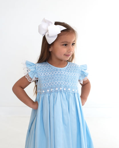 Blue Geometric Floral Smocked Dress