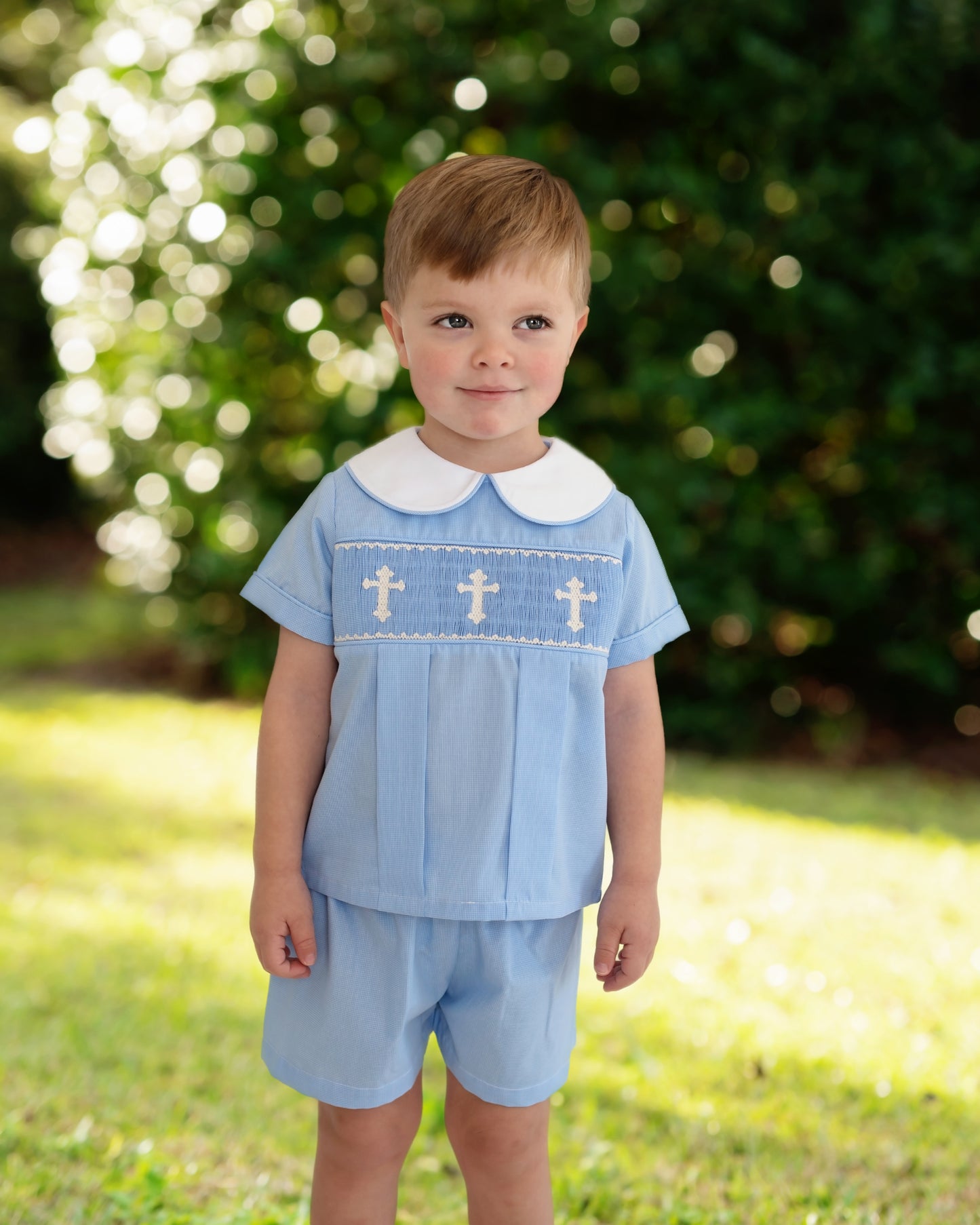 Blue Smocked Cross Short Set