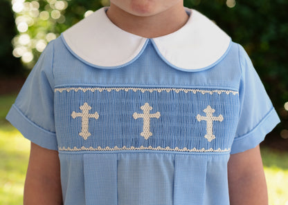 Blue Smocked Cross Short Set