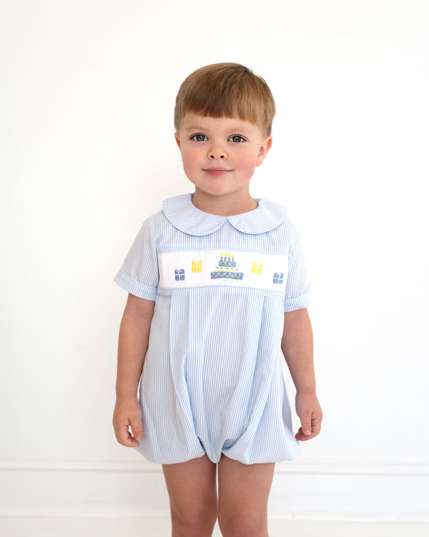 Blue Stripe Smocked Birthday Bubble