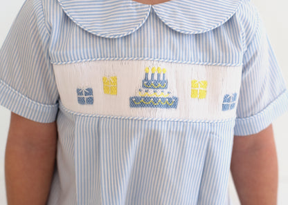 Blue Stripe Smocked Birthday Bubble