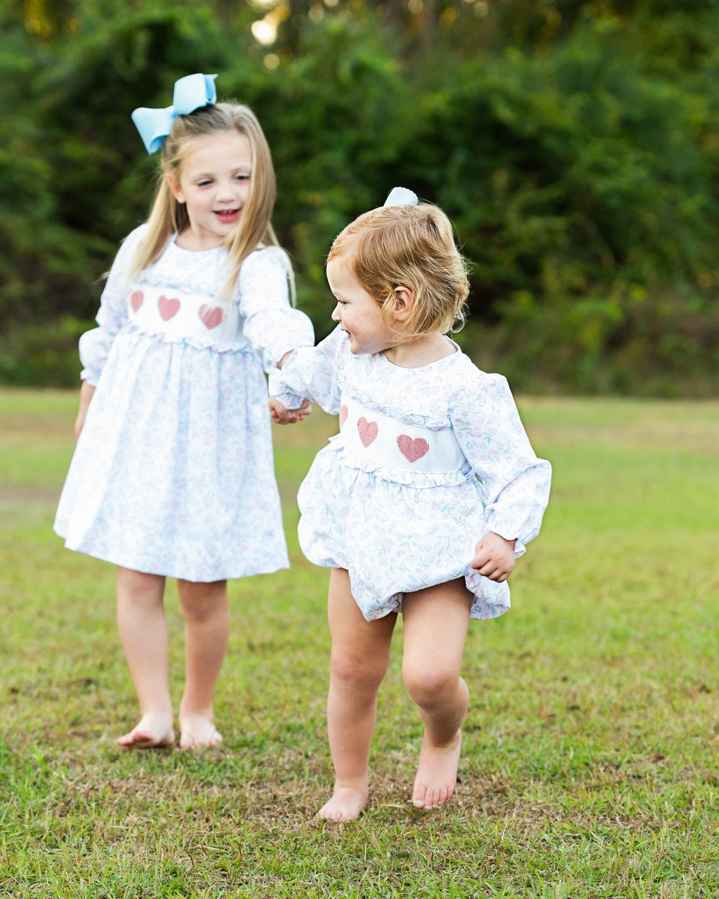 Pink And Blue Floral Smocked Hearts Dress