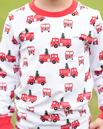 Red Christmas Firetruck Knit Pajamas