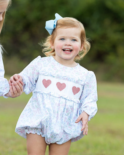 Pink And Blue Floral Smocked Hearts Bubble