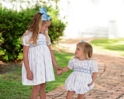 Blue Hydrangea Smocked Rosette Dress