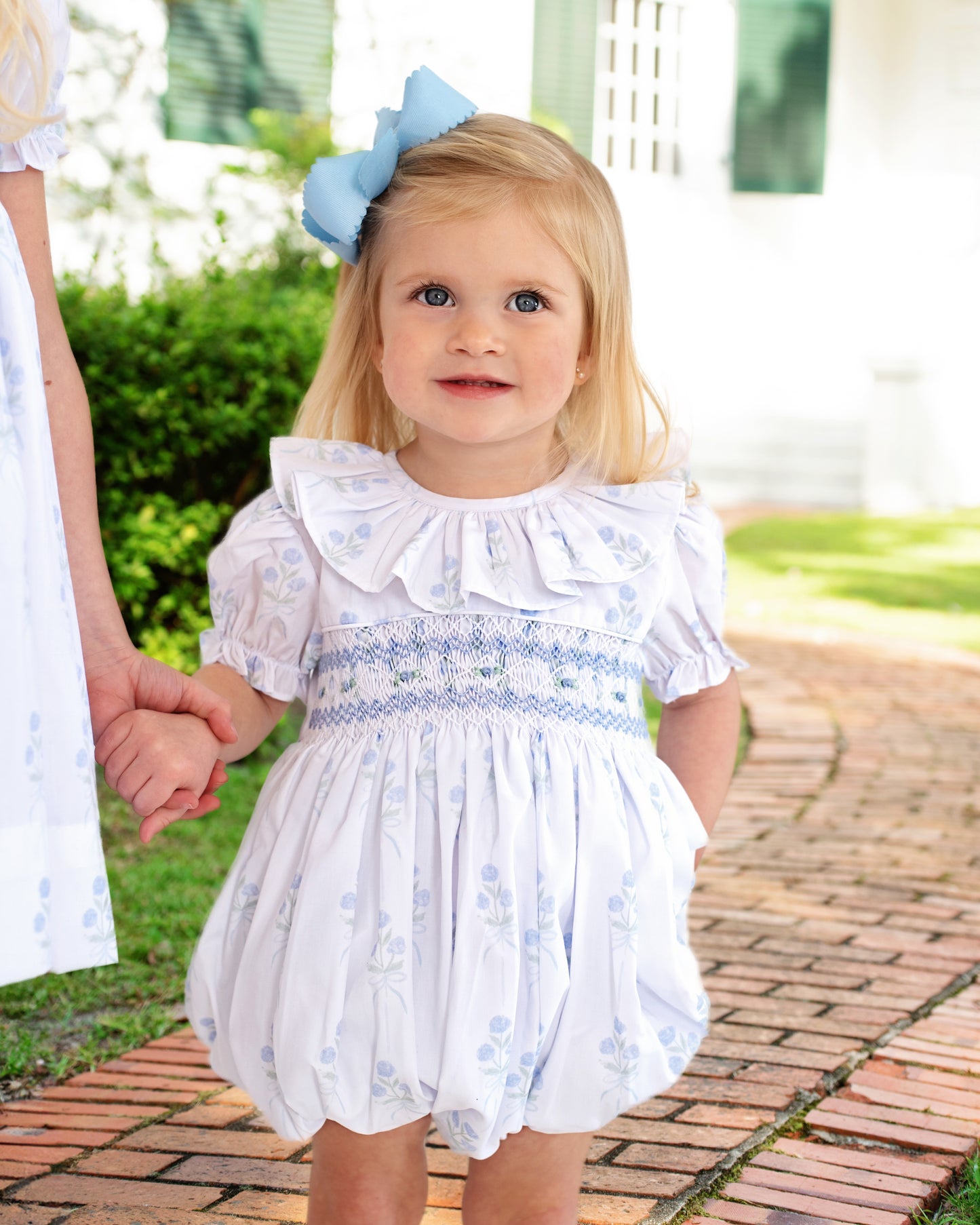 Blue Hydrangea Smocked Rosette Bubble