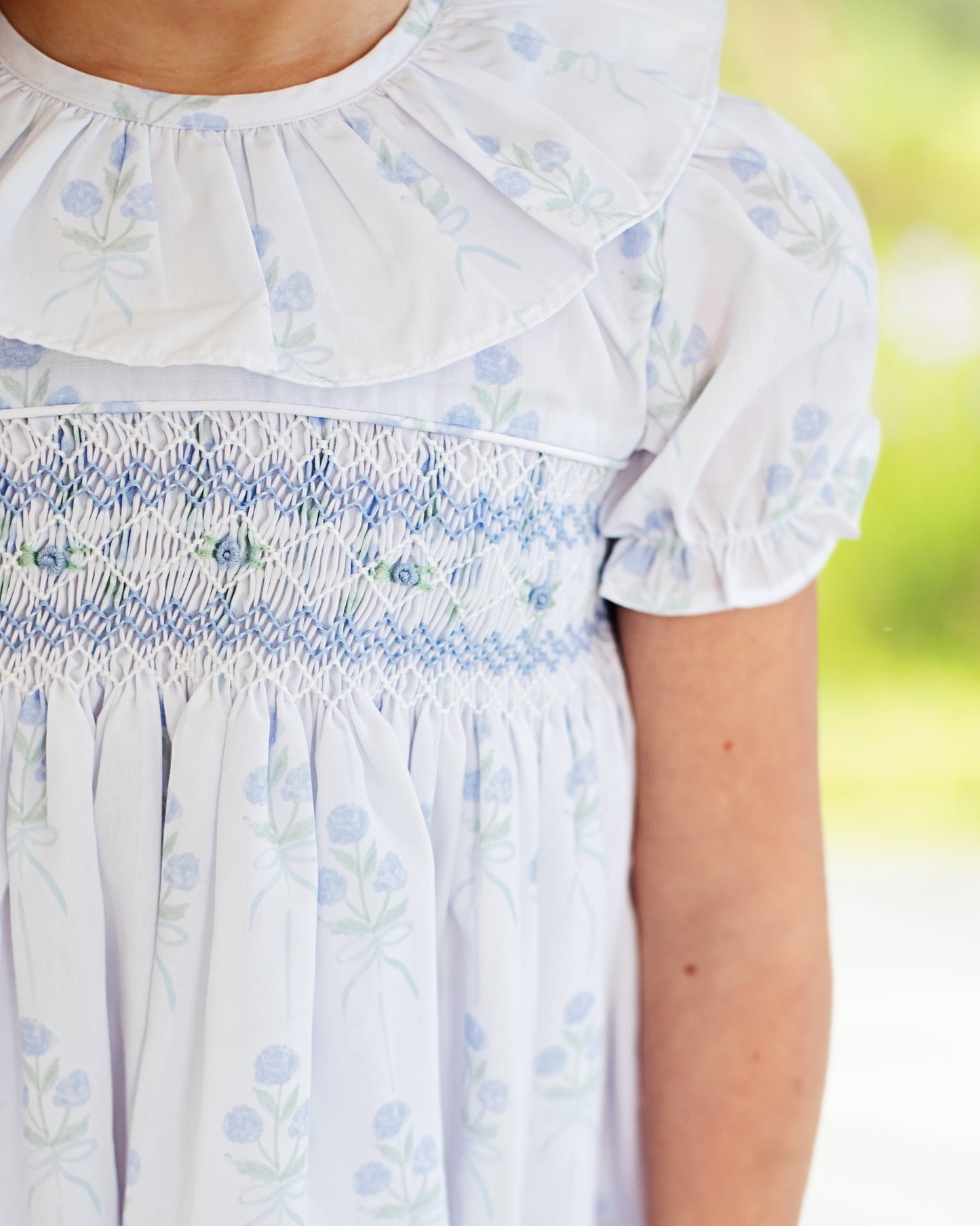 Blue Hydrangea Smocked Rosette Dress