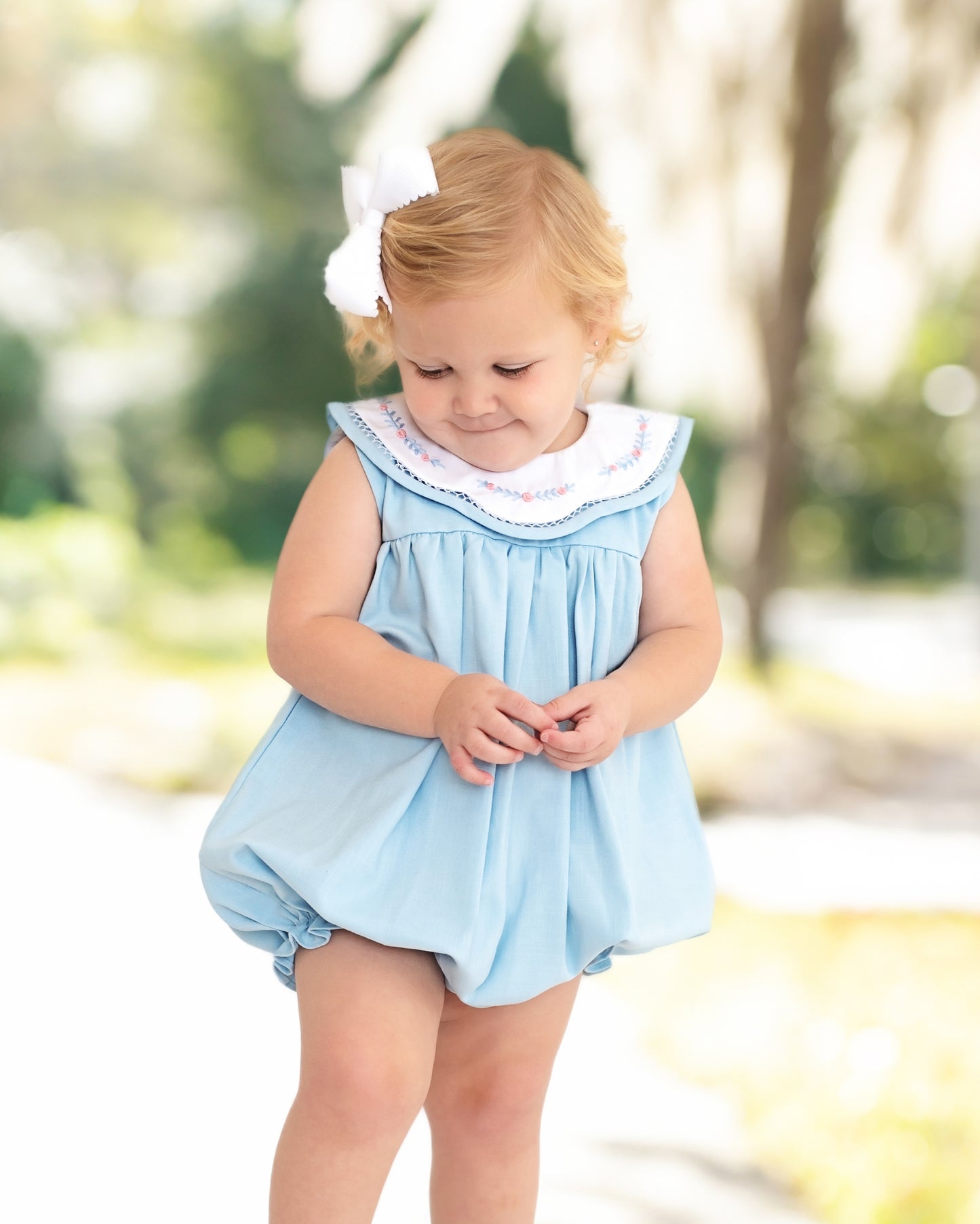 Blue Embroidered Scalloped Collar Bubble