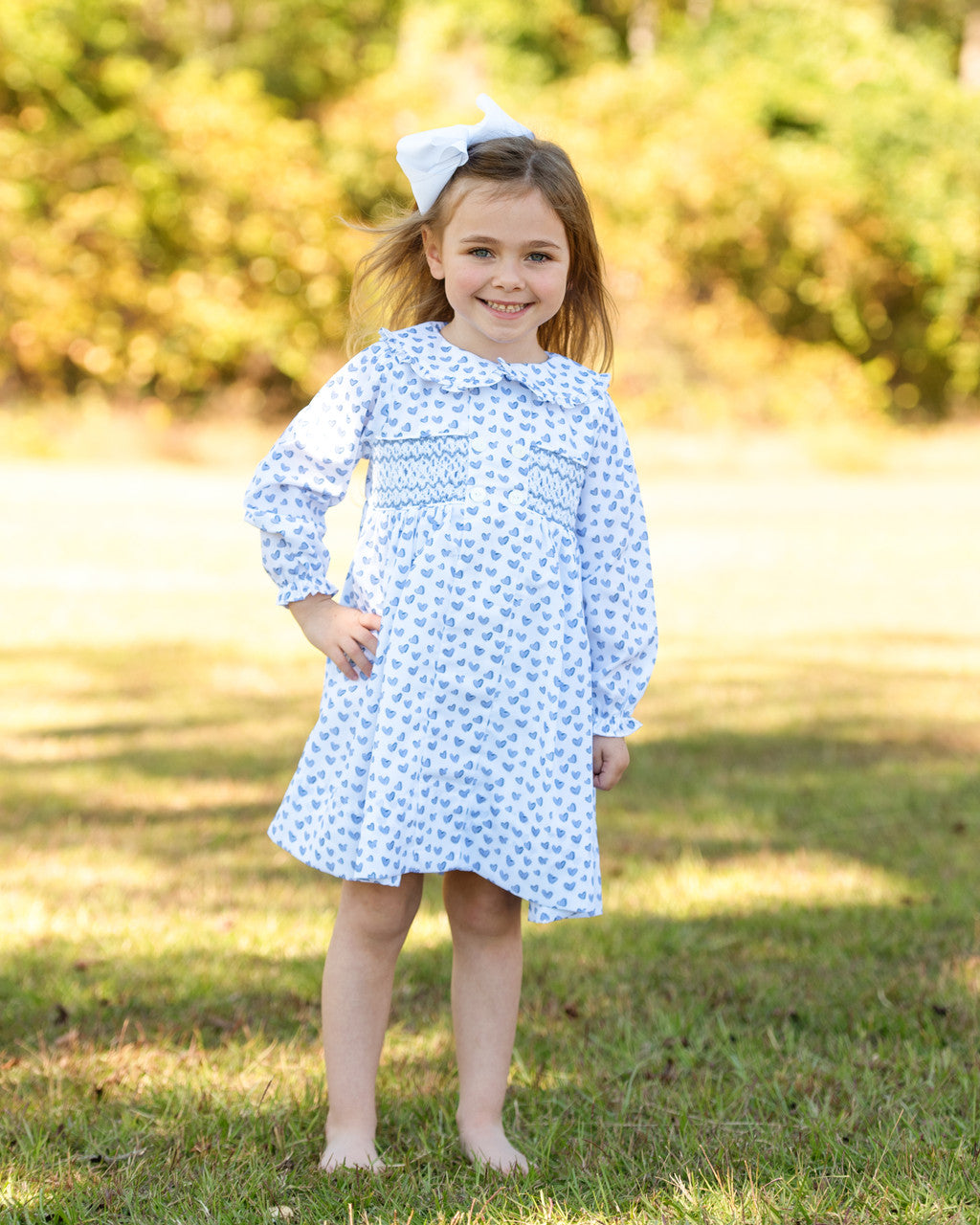 Blue Heart Print Smocked Dress