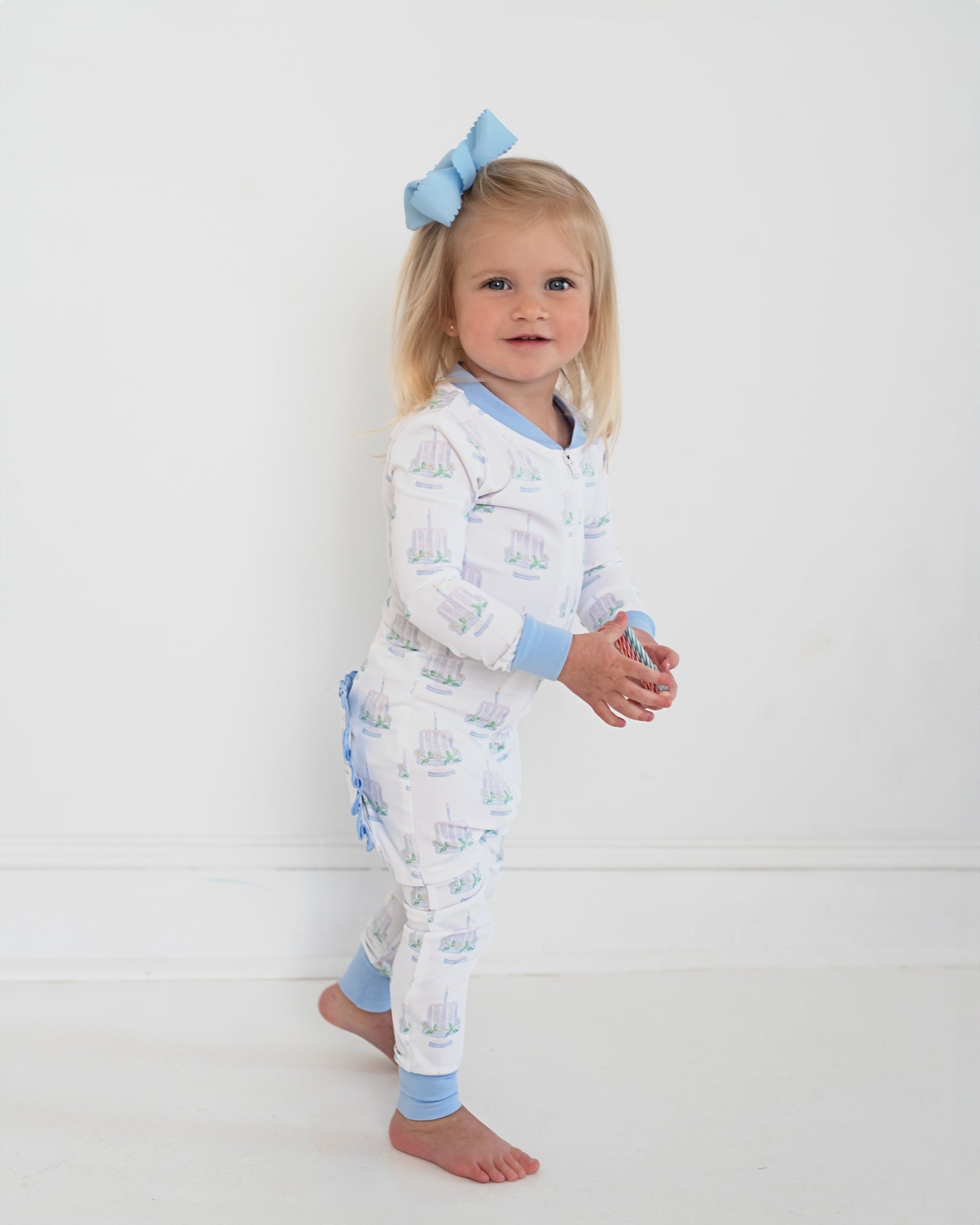 Blue Birthday Cake Knit Zipper Pajamas