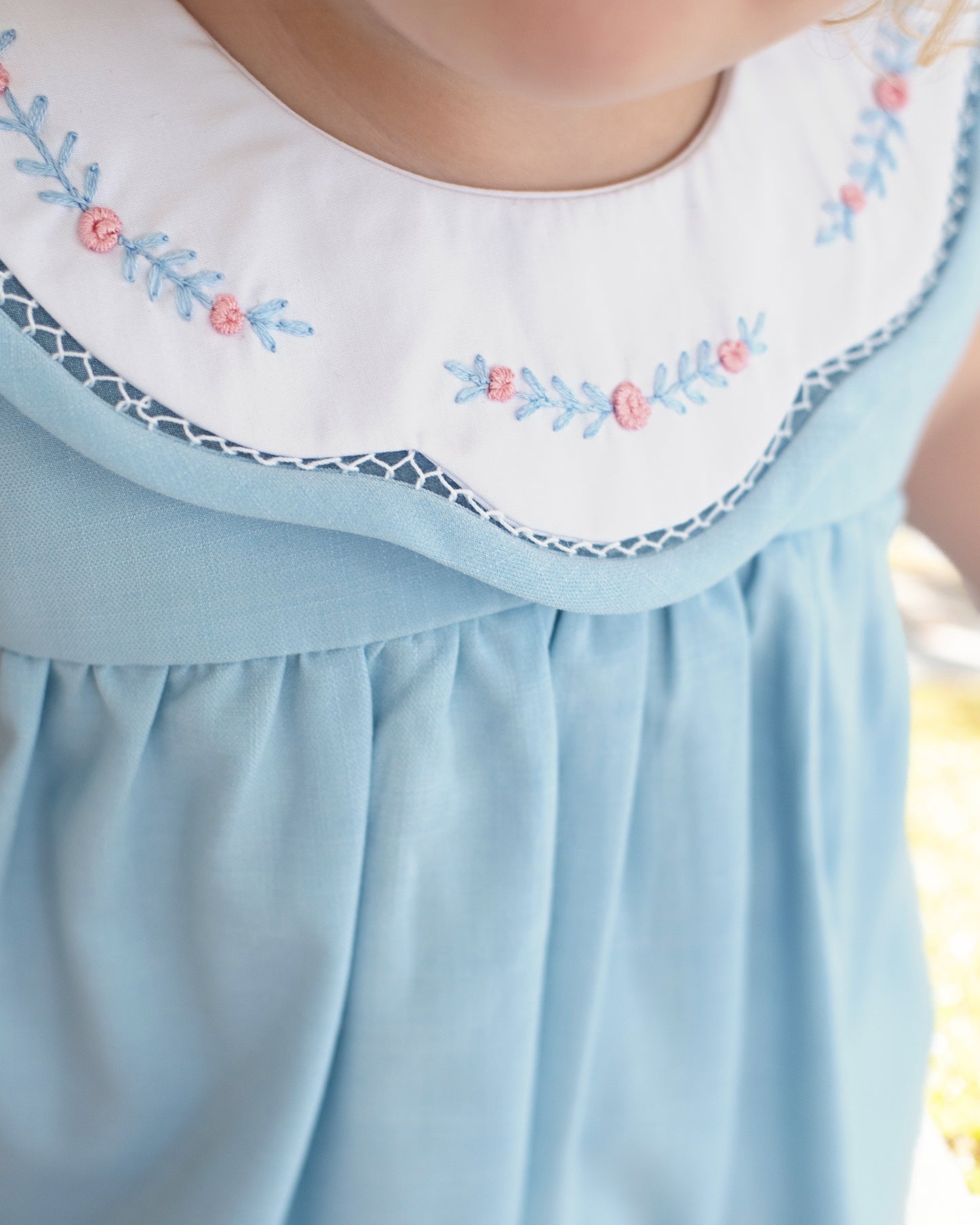 Blue Embroidered Scalloped Collar Bubble