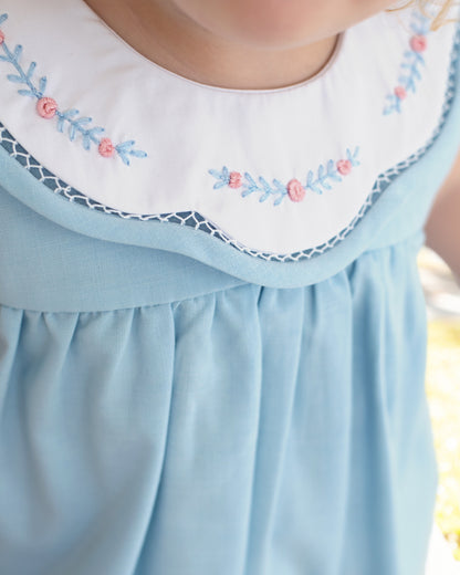 Blue Embroidered Scalloped Collar Bubble