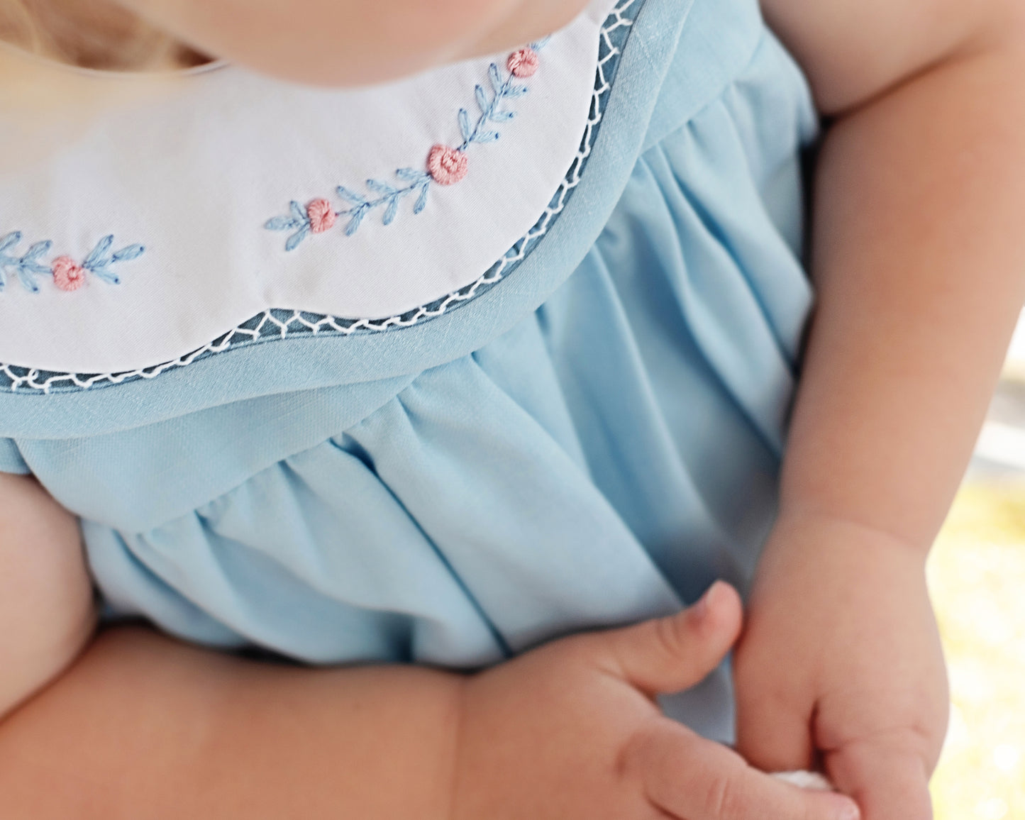 Blue Embroidered Scalloped Collar Bubble