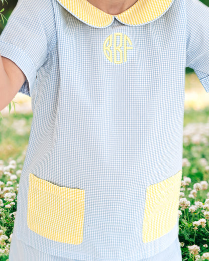 Blue And Yellow Gingham Short Set